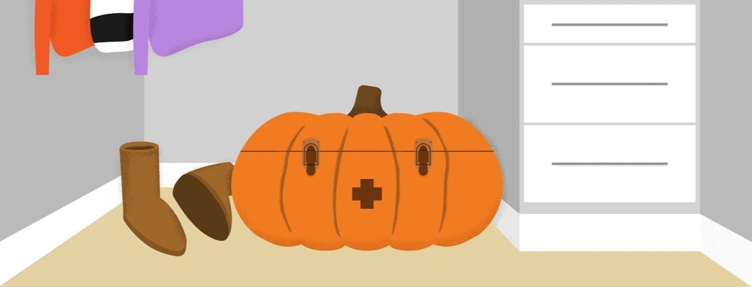 pumpkin emergency kit in a closet