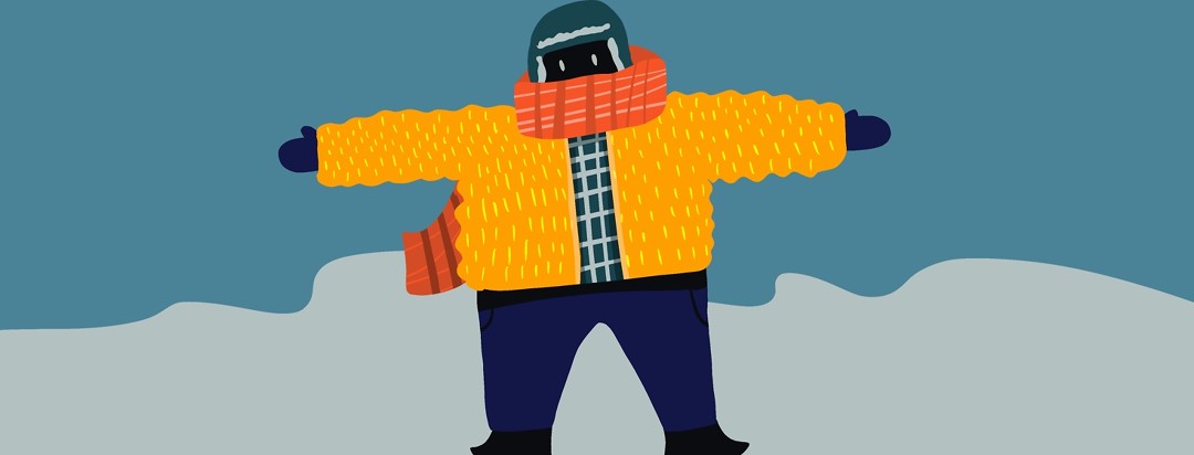 person wearing so many layers they can't move their arms