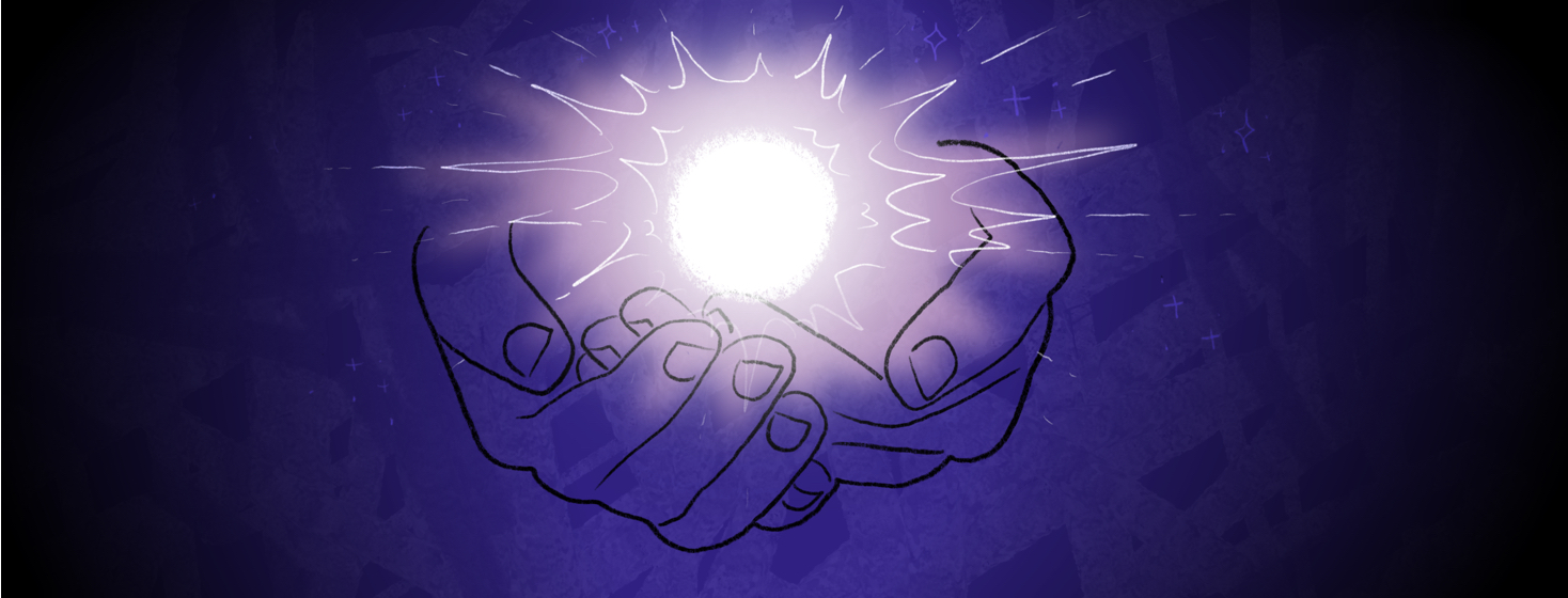 Hands holding a glowing orb.