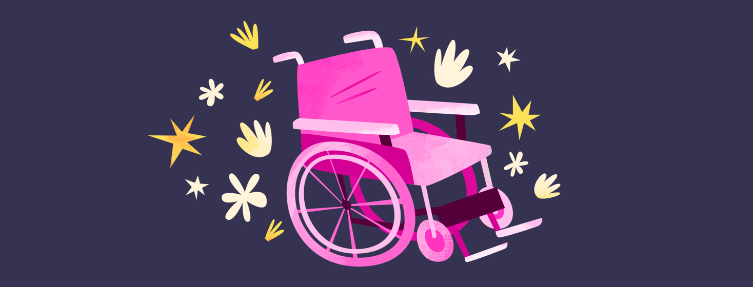 A hot pink wheelchair.